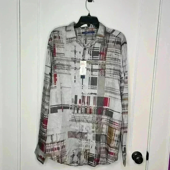 Perry Ellis Principles Regular-Fit Broken Plaid Tweed Shirt NWT Size XLT Asphalt - Picture 1 of 5